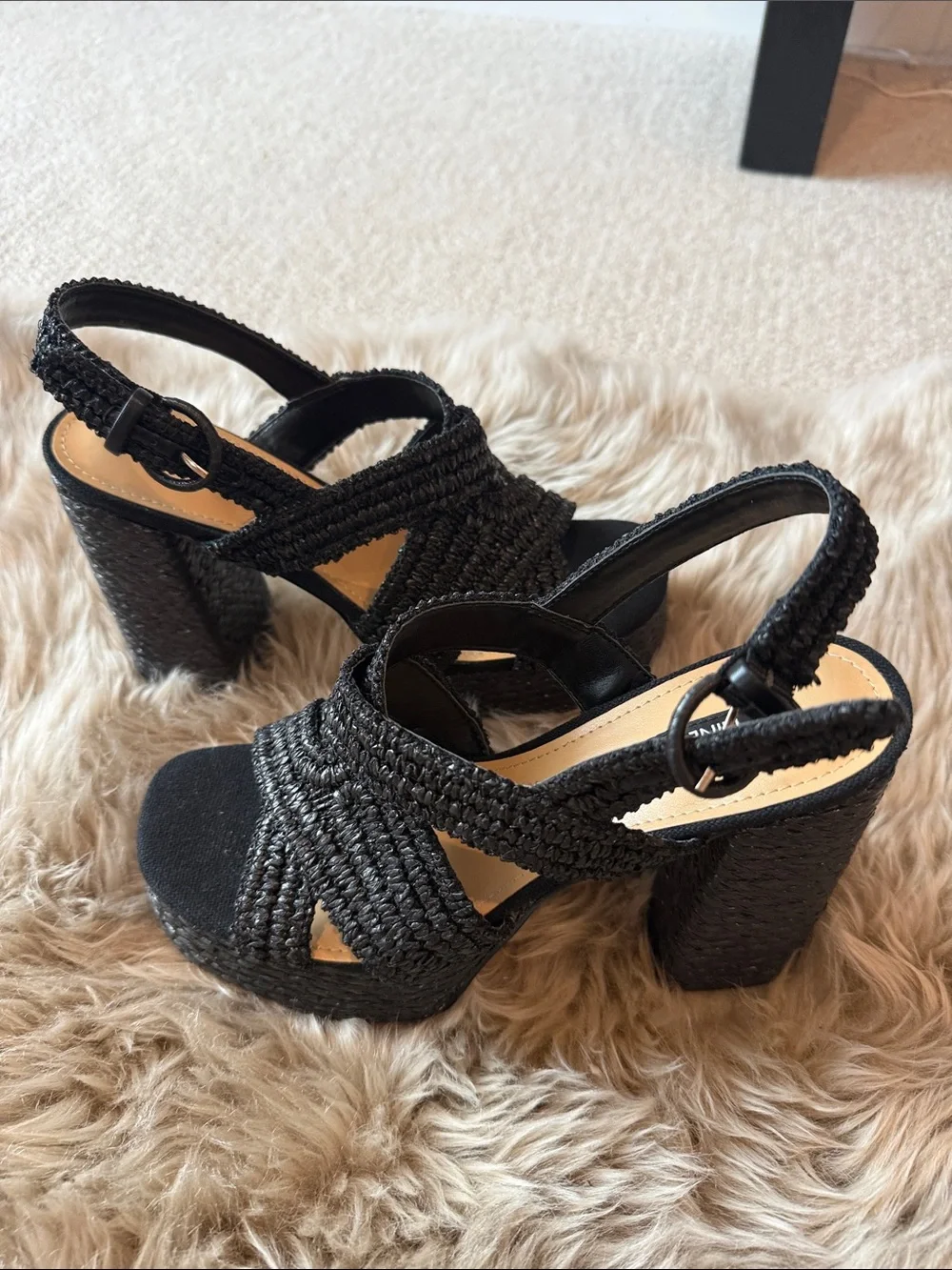 Nine West Black Woven Platform Sandals with Ankle Strap